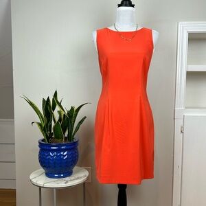 Coral Orange Sleeveless Sheath Mini Midi Dress Classic Closet Staple